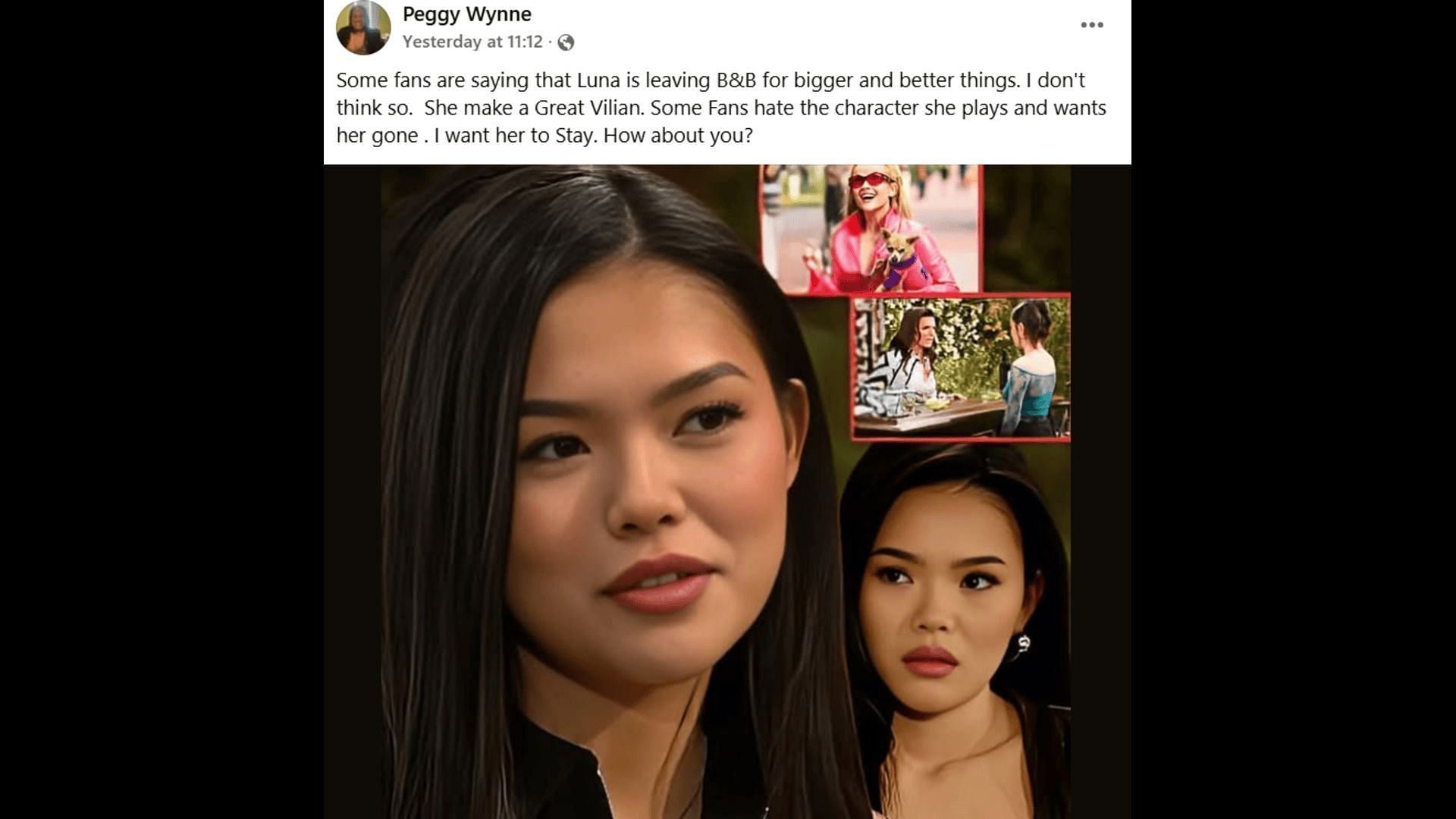 A Facebook post about Luna (Image via Facebook/The Bold and the Beautiful)